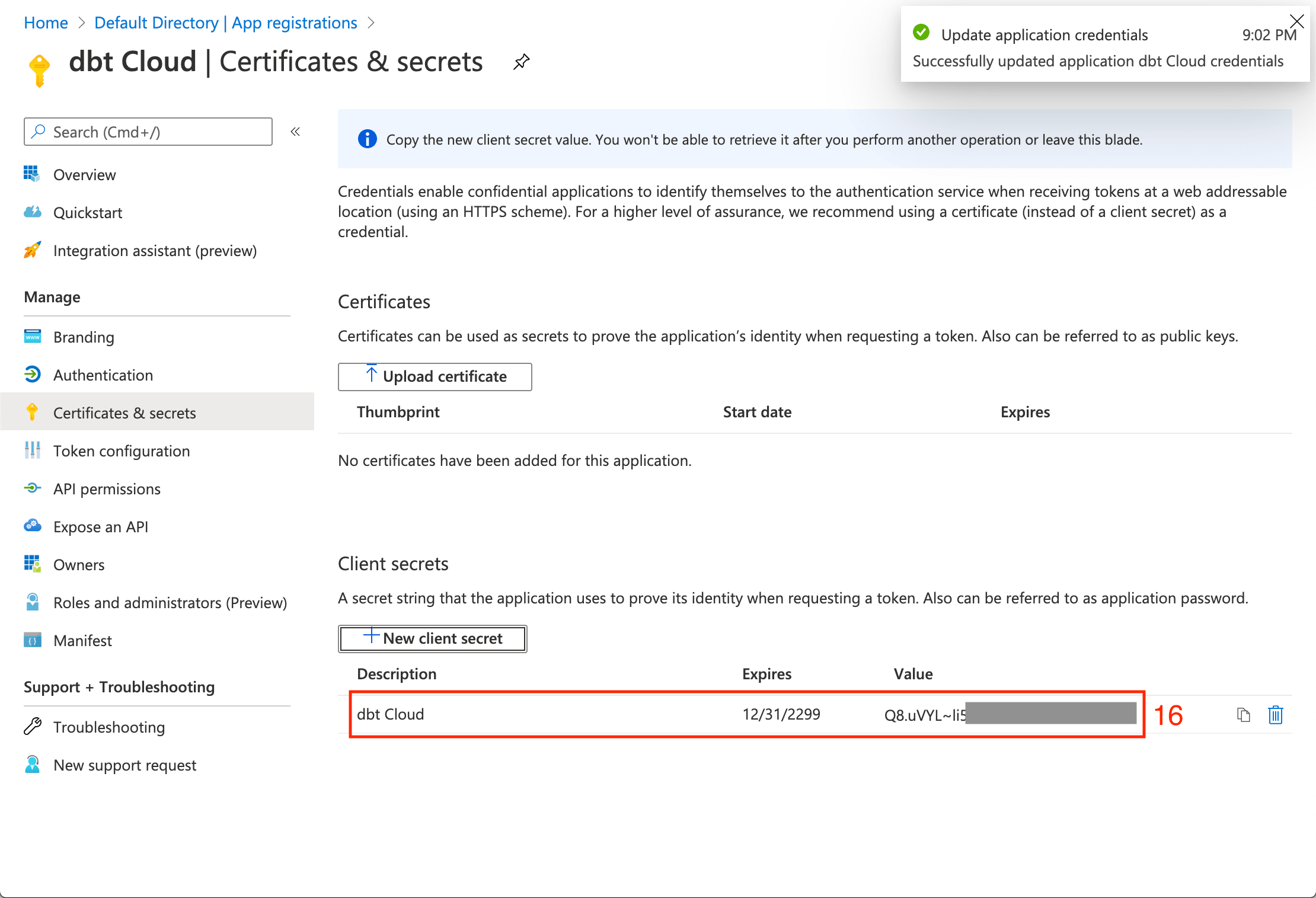 Recording the client secret Recording the client secret